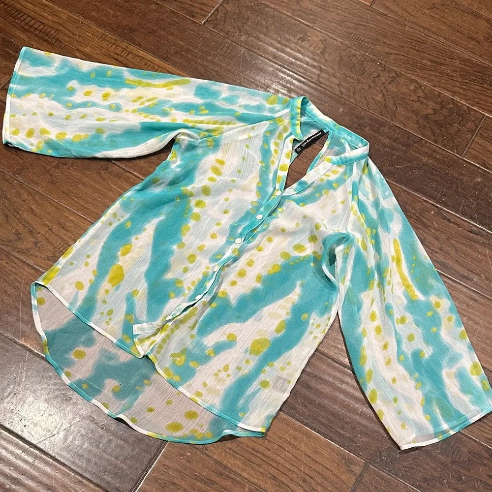 Walter Baker Teal and‎ Yellow Blouse - Picture 3 of 4